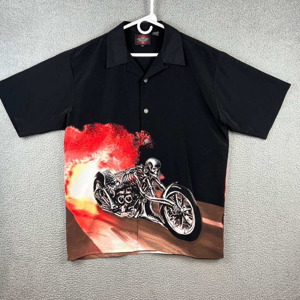 Dragonfly‎ Roadhouse Mens XL Black Skeleton Motorcycle Biker Graphic Shirt XL